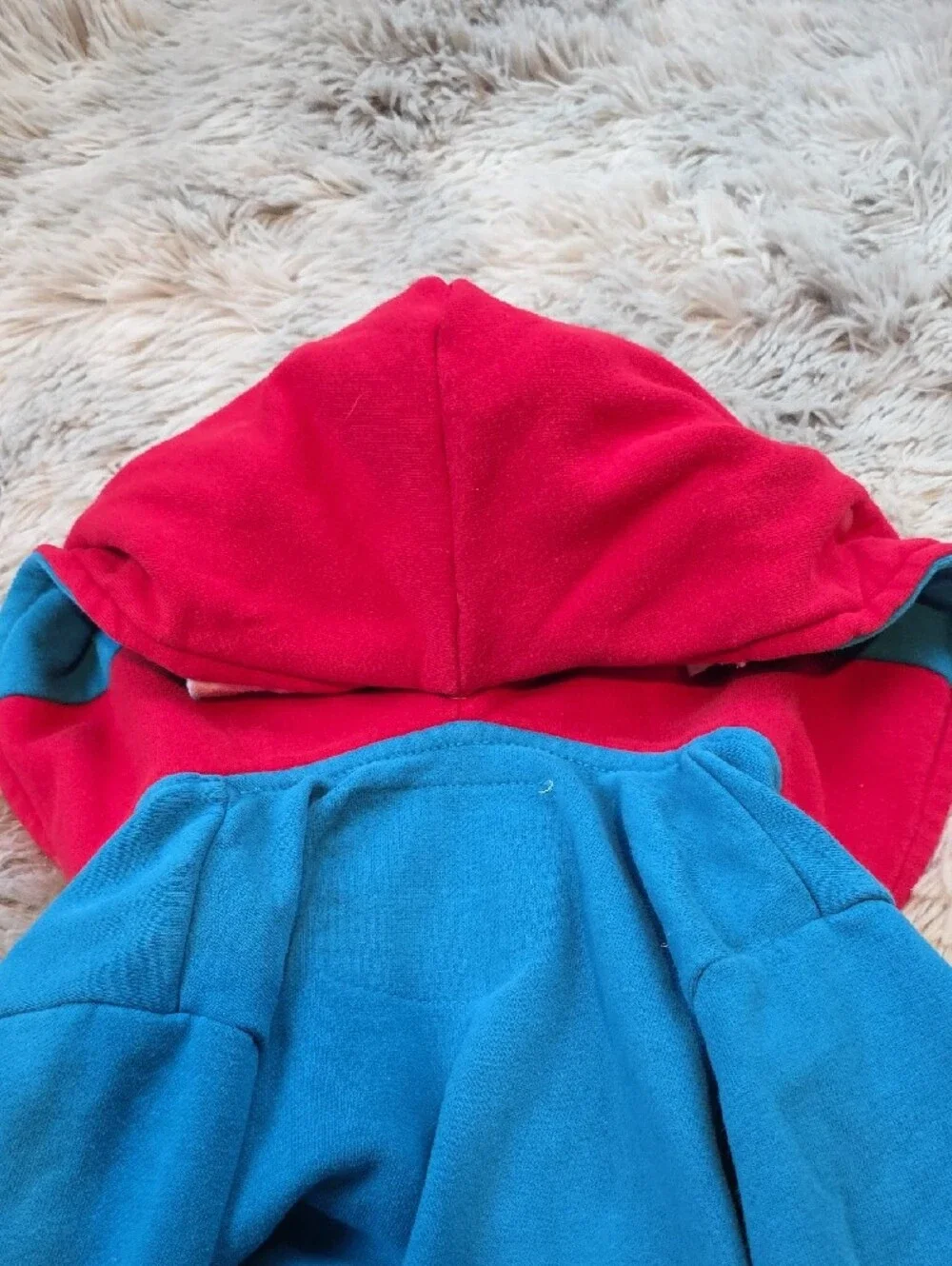 Kids Blue Monster Hoodie with Red Lining and Star Accent